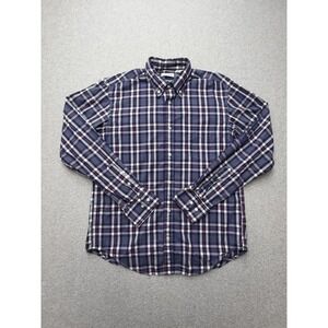 Gustin Shirt Mens XL Slim Fit Blue Plaid Button Down 100% Cotton USA Made